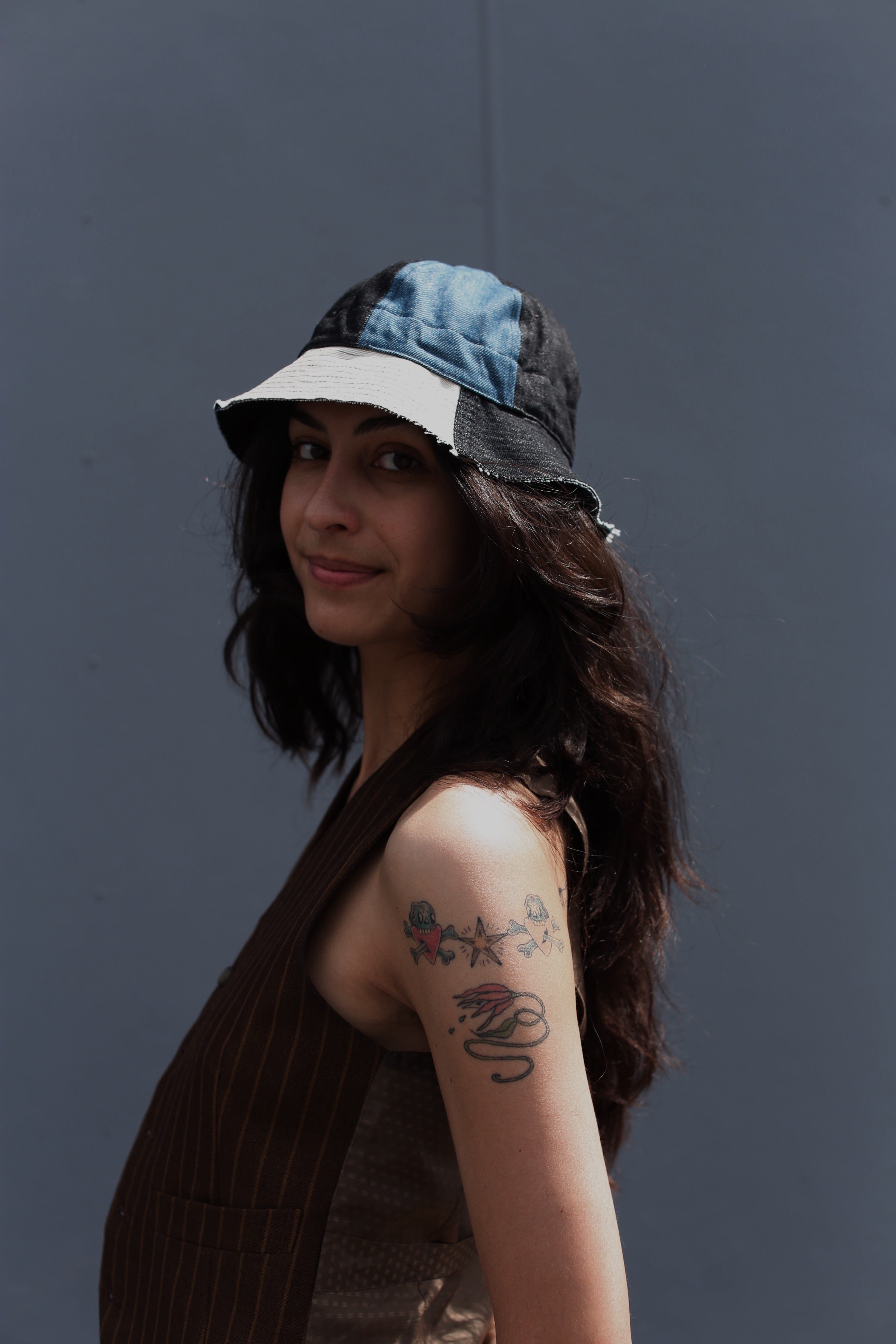 Ratbags x Common upcycled panel denim bucket hat