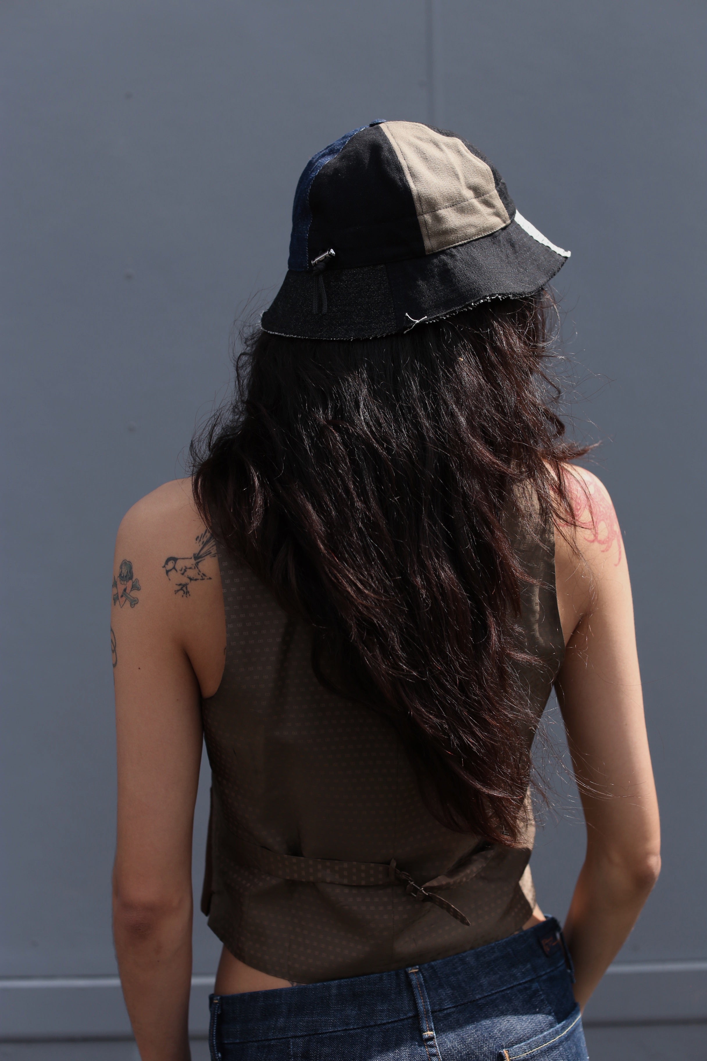 Ratbags x Common upcycled panel denim bucket hat