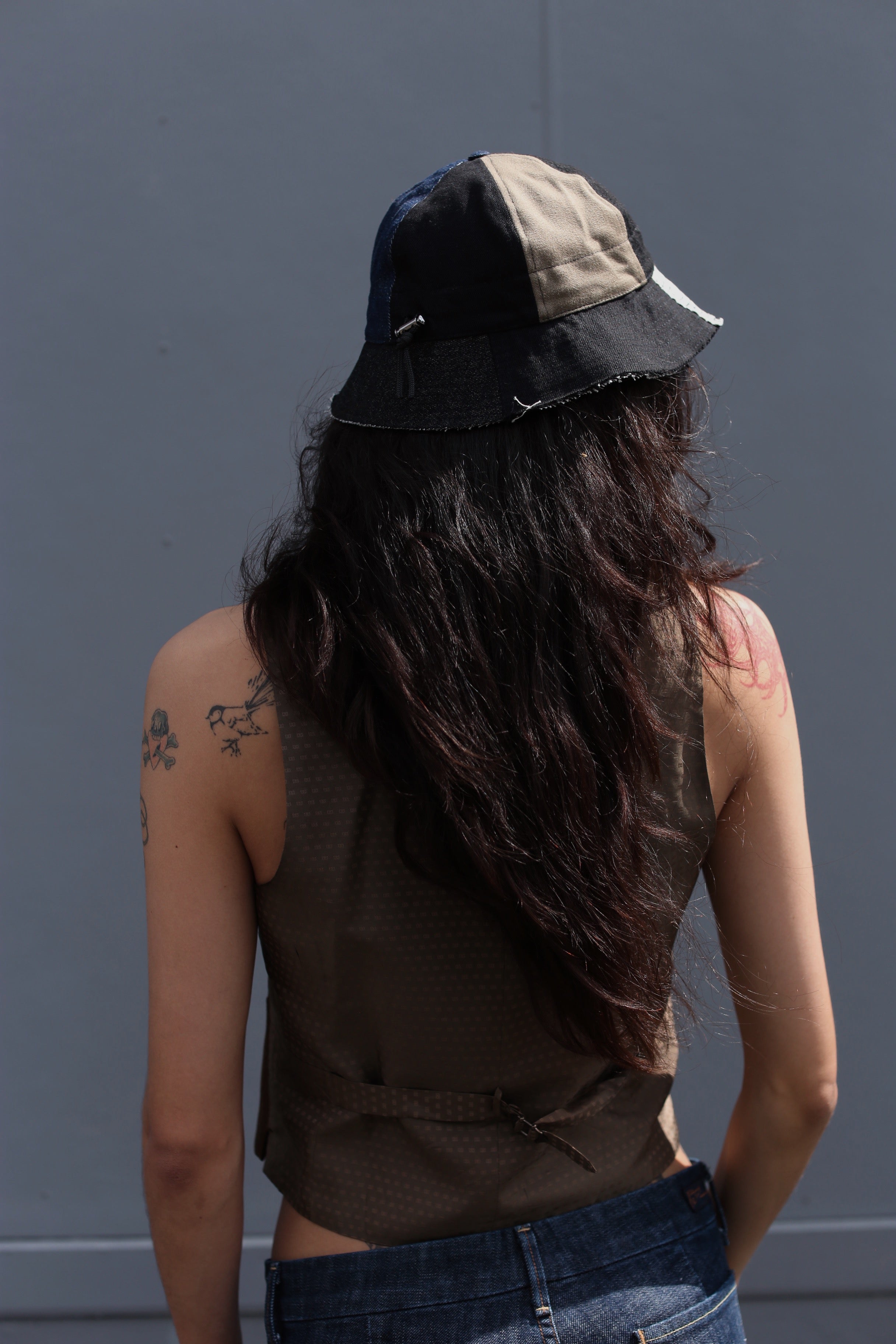 Ratbags x Common upcycled panel denim bucket hat