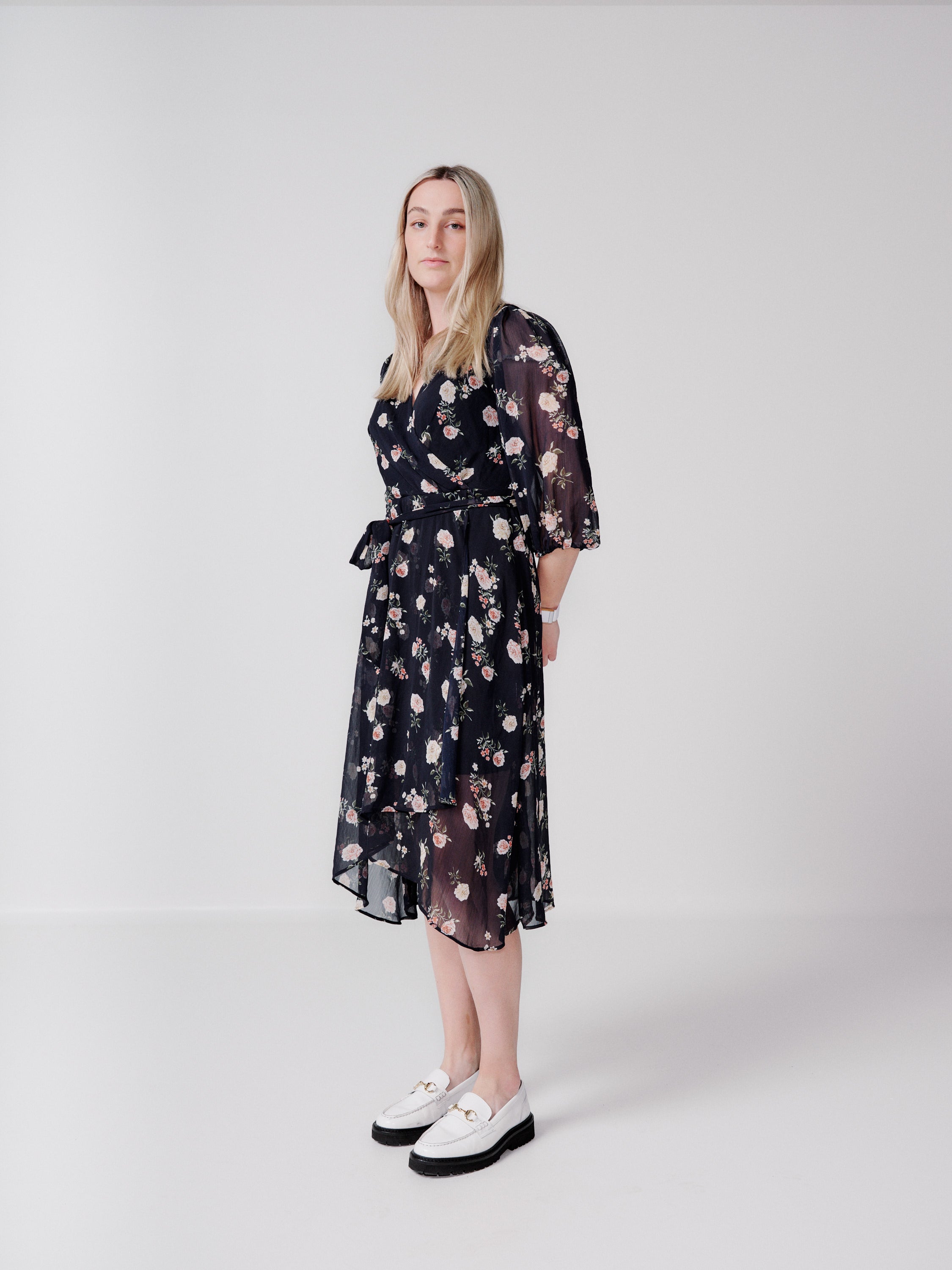DKNY print tie waist dress