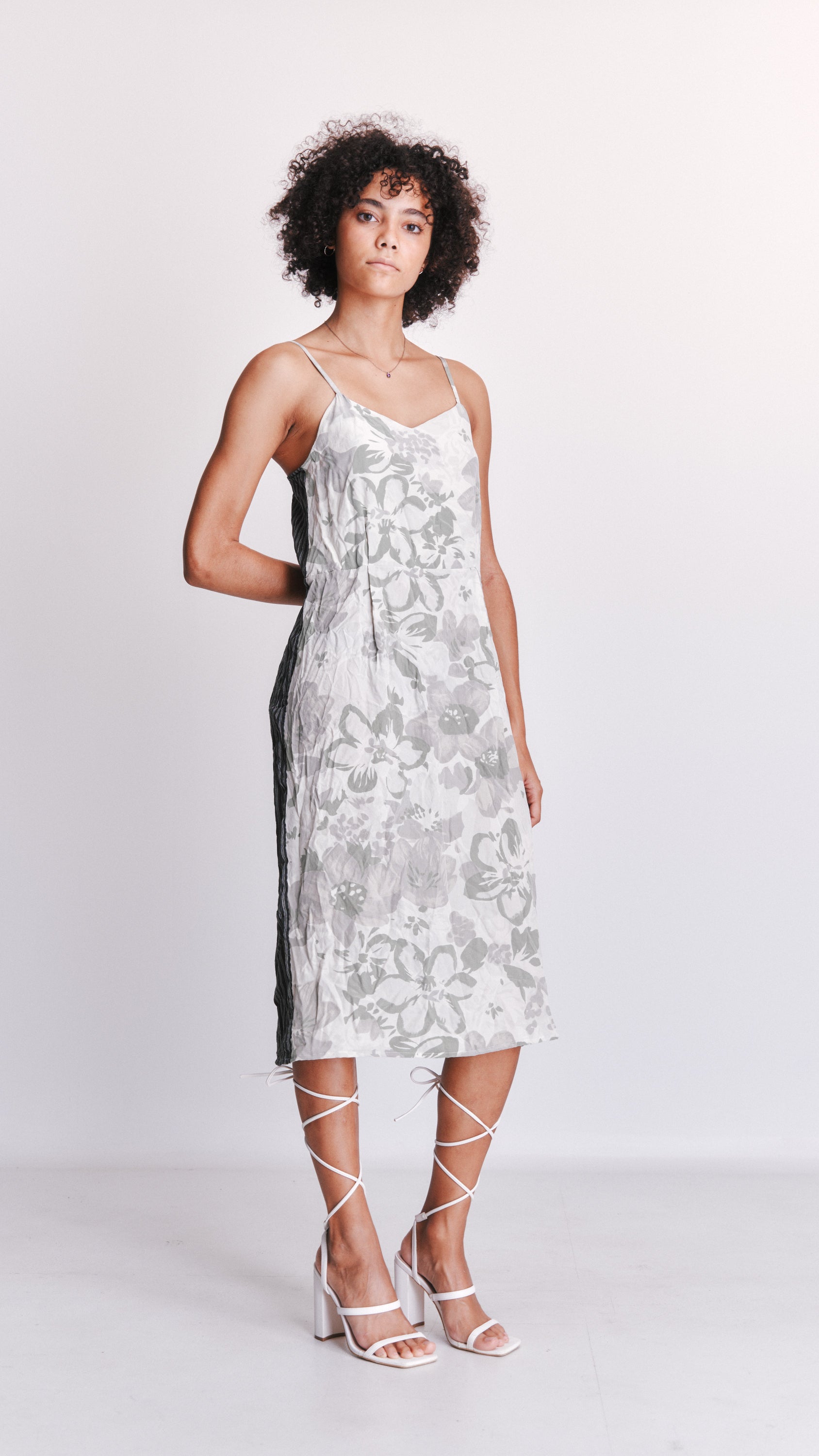 Penny Sage contrast panel dress