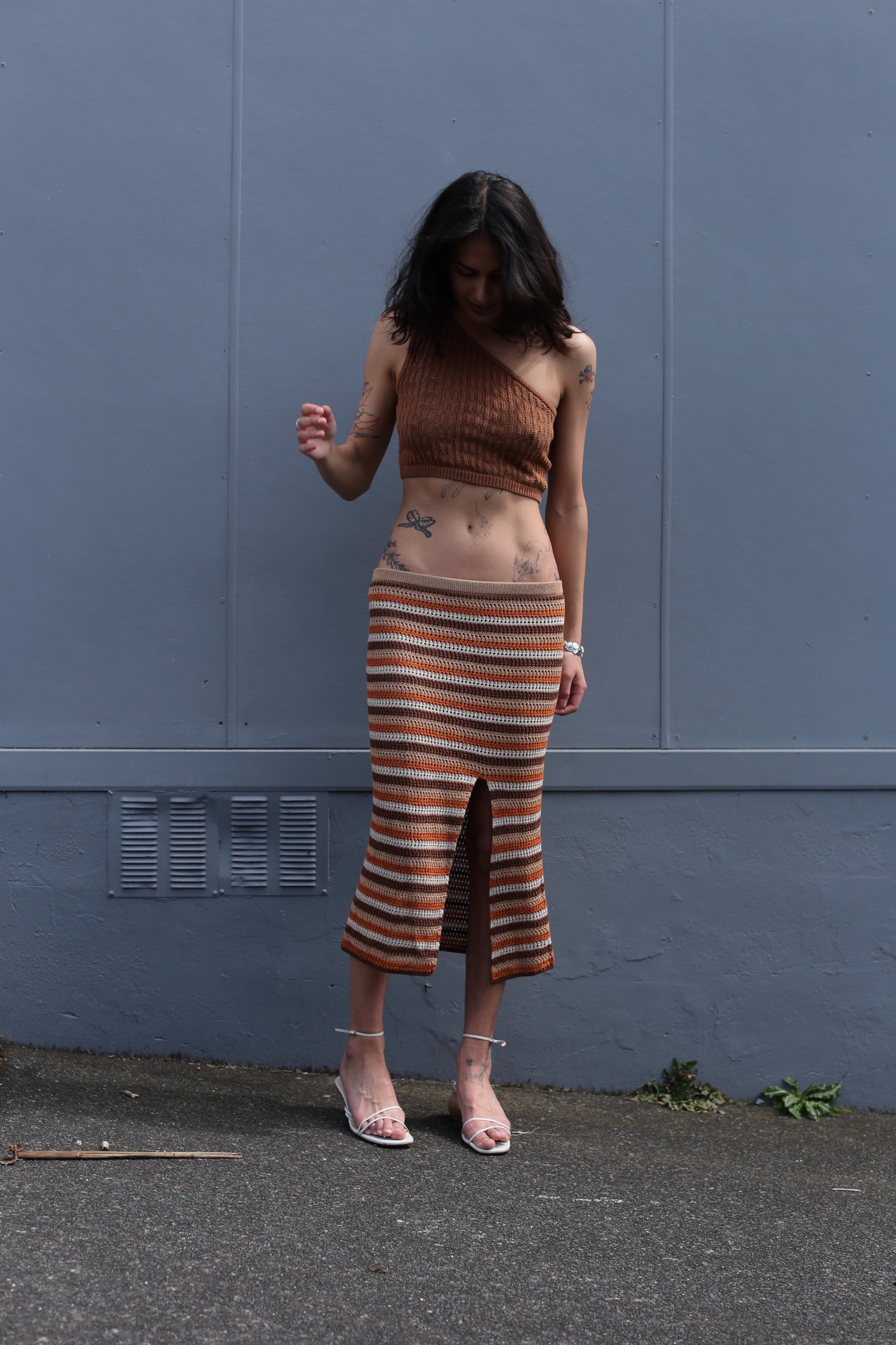 Glassons stripe crochet midi skirt