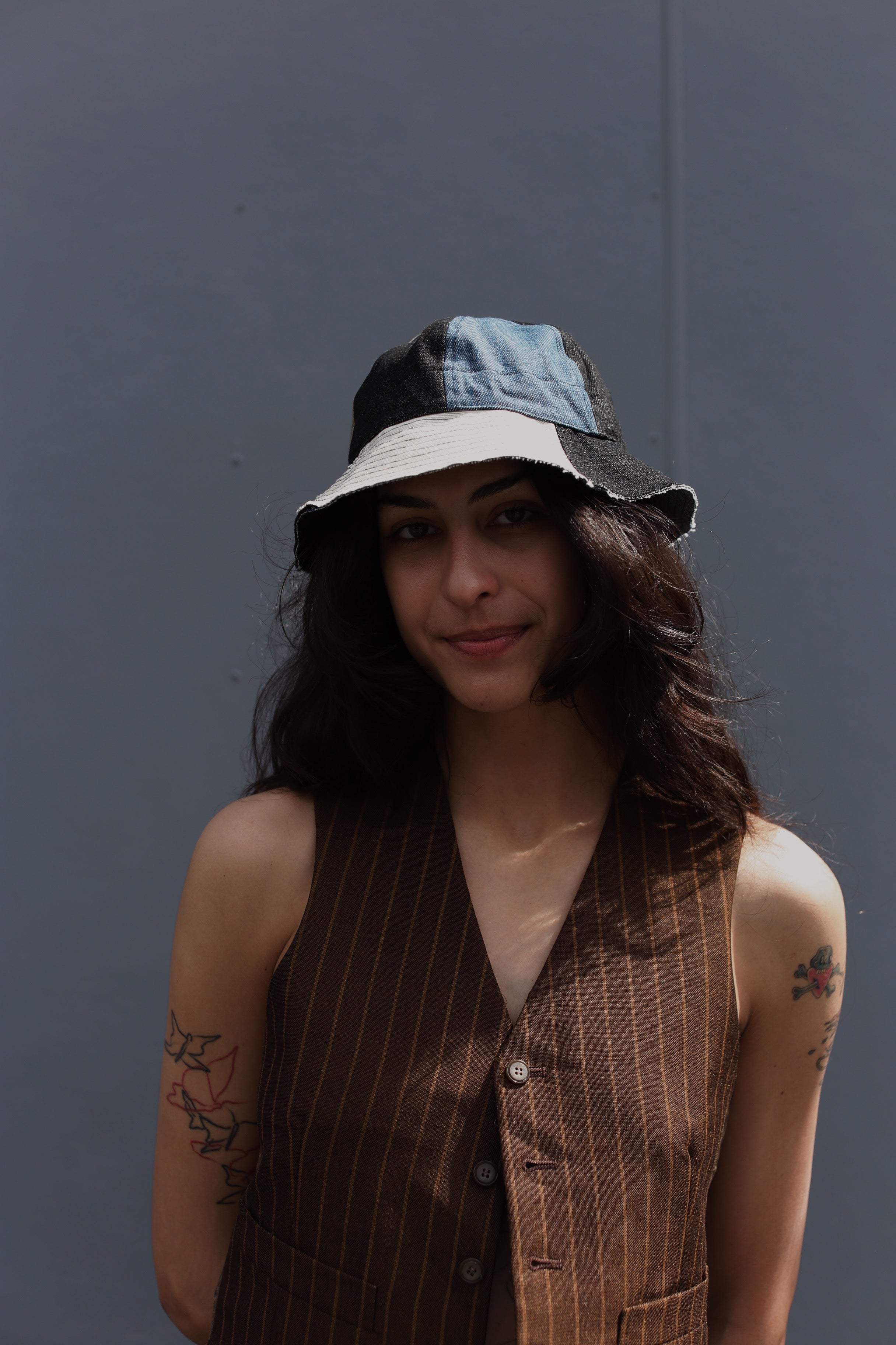 Ratbags x Common upcycled panel denim bucket hat