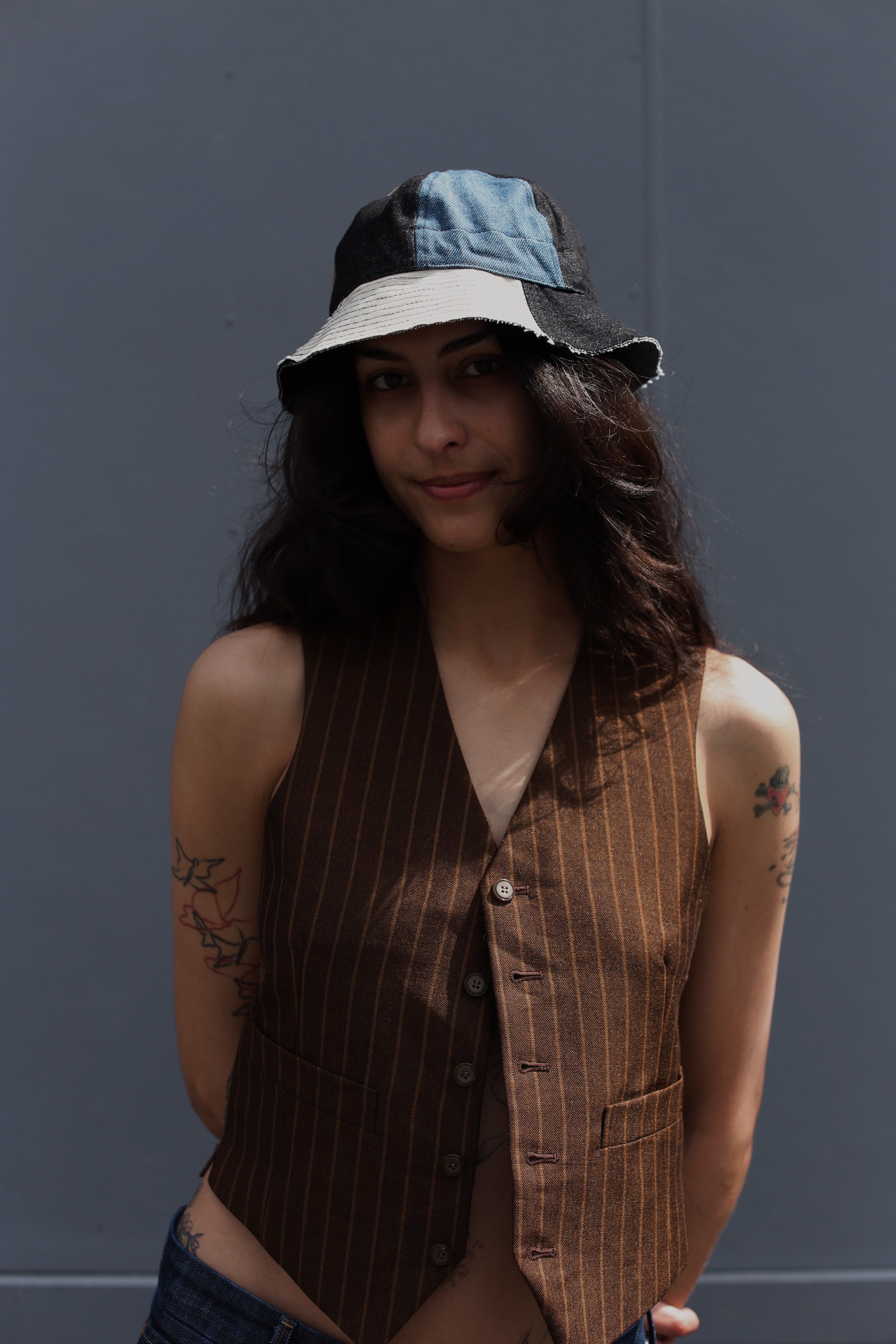 Ratbags x Common upcycled panel denim bucket hat