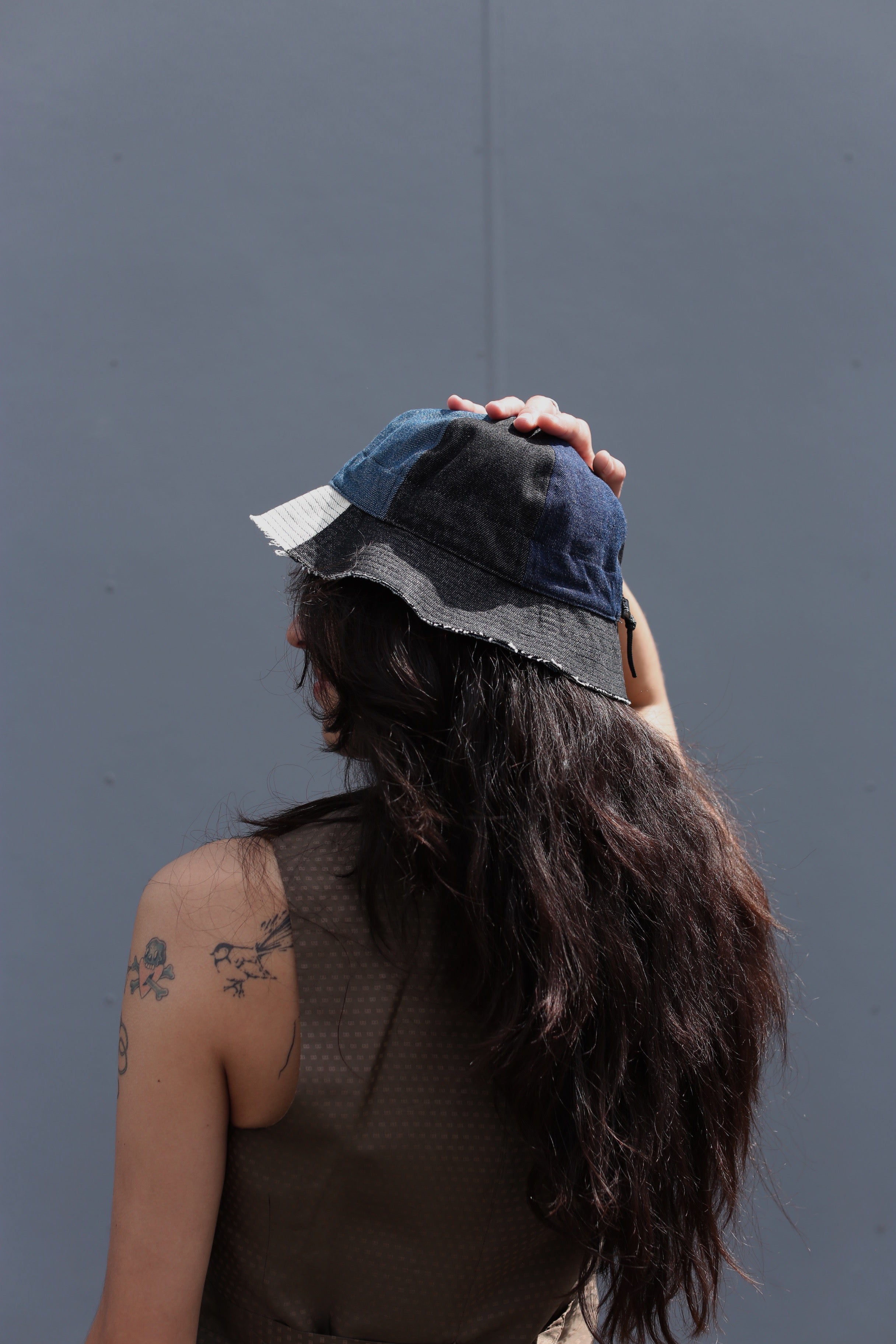 Ratbags x Common upcycled panel denim bucket hat