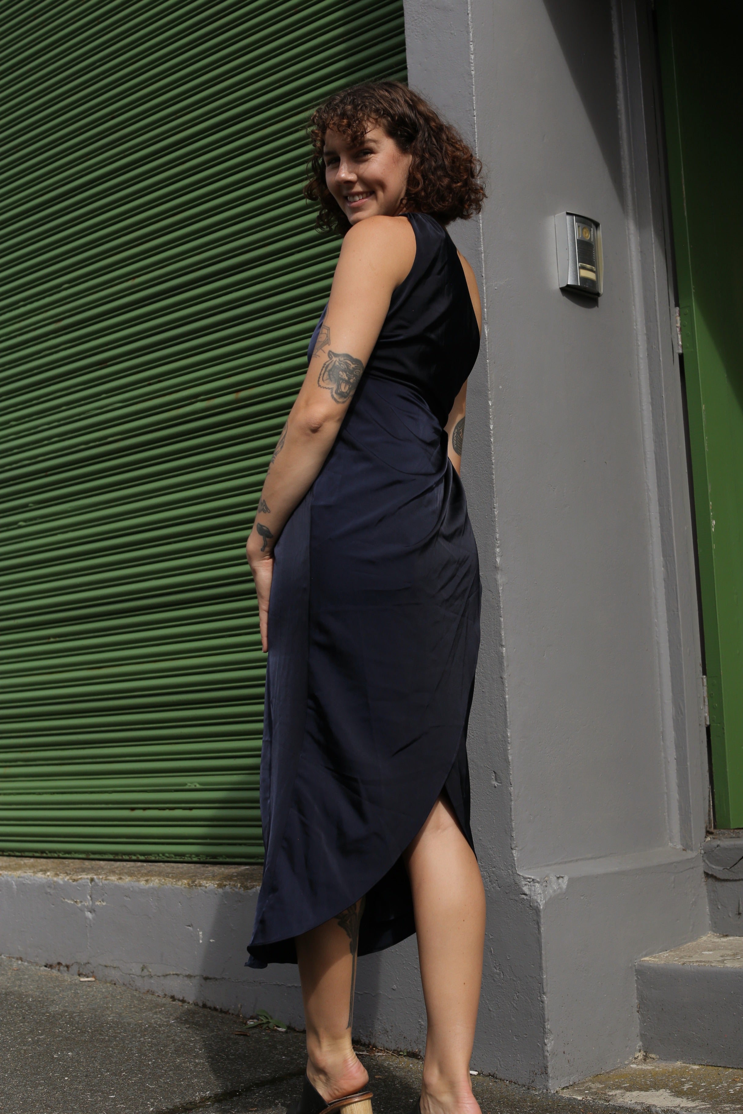 Showpo navy one shoulder dress